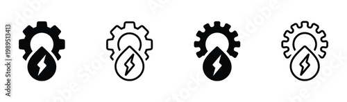 Hydraulic power plant vector icons. Hydraulic power icons set