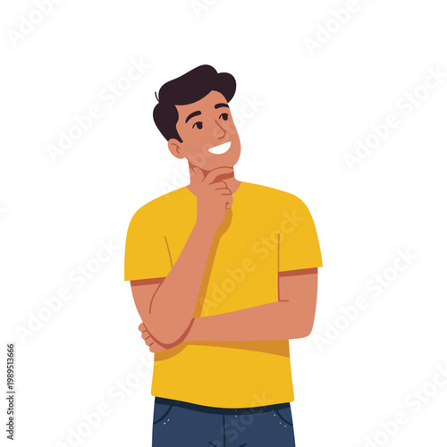 flat design of young man listening to music