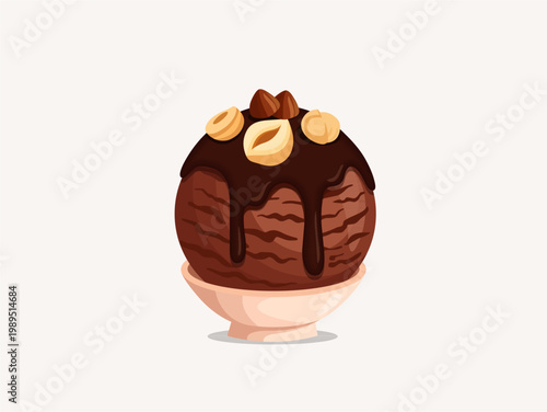 Chocolate Gelato Scoop with Hazelnut Toppings in Ceramic Cup
