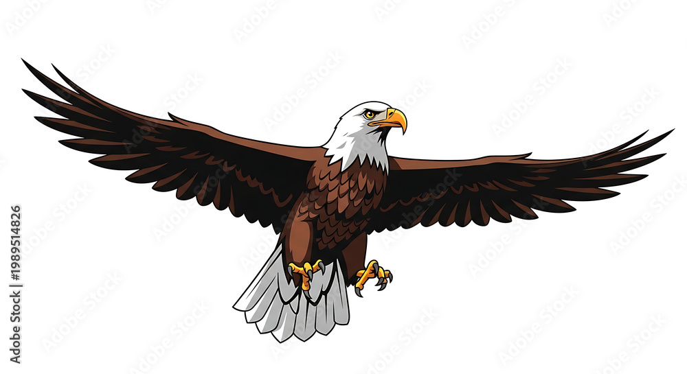 Obraz premium A brown and white eagle with outstretched wings