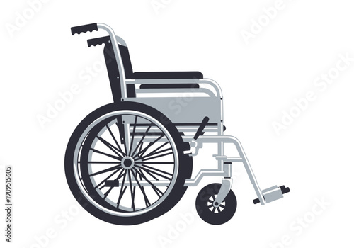 Side view illustration of a standard manual wheelchair against a white background