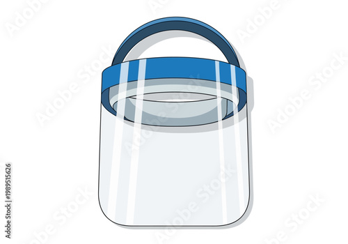 Stylized illustration of a face shield with a blue headband