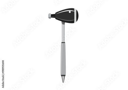 A grayscale illustration of a reflex hammer with a pointed handle tip