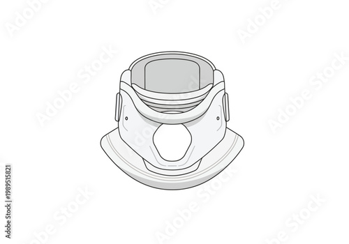 Outline drawing of a white medical rigid cervical collar on a white background
