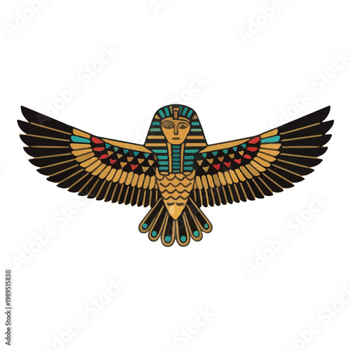 Ancient Egyptian Winged Ba Bird Symbol Illustration