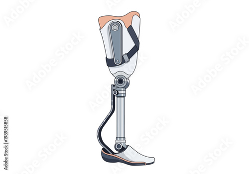 Side view illustration of a modern prosthetic lower leg with socket knee and foot