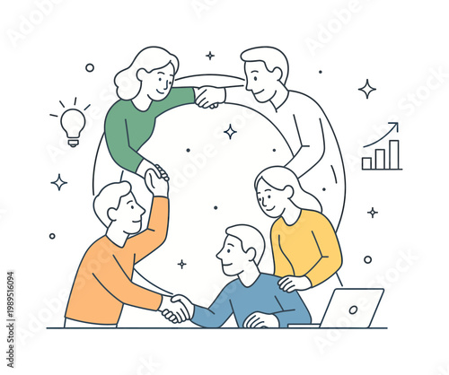 Team collaborating closely and supporting one another to achieve common goals in a modern workplace environment, represented through a metaphor of interconnected figures