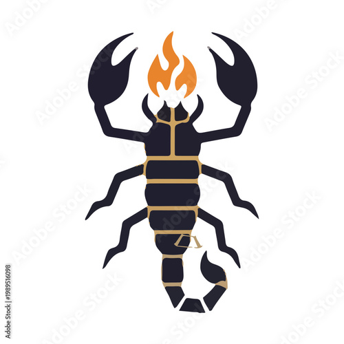 Scorpion Illustration with Orange Flame Design