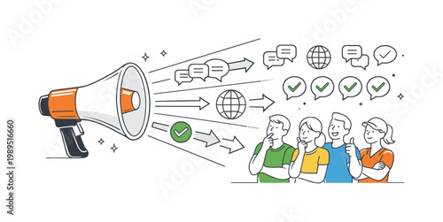 Media influence and information control in a societal or political context where messages are shaped to guide public perception and opinion, represented by a strong