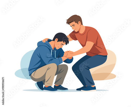 Two friends supporting each other during a difficult moment, one offering reassurance while the other listens, representing emotional support and reliability in personal