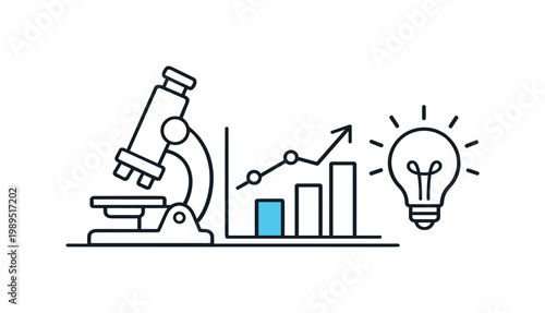 Laboratory research system supporting innovation and scientific progress through analysis and experimentation workflows, a microscope combined with a simple chart and a
