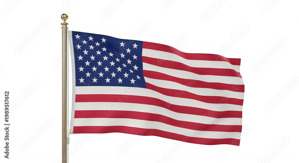 Obraz premium American USA flag waving in wind isolated on transparent background