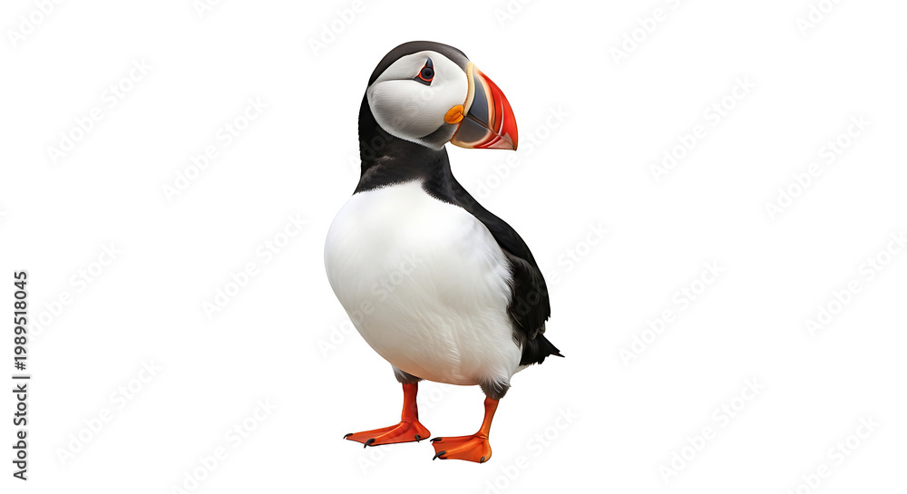 Fototapeta premium A puffin standing on its orange feet