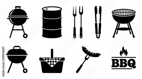 Barbecue icons in black on white Vector Illustration	