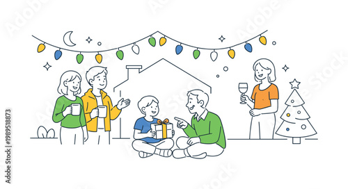 Outdoor and indoor festive ambiance design in a modern environment where lighting elements enhance mood and visual appeal, illustrated by a strand of holiday lights