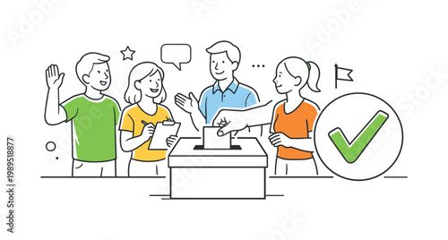 Civic participation and democratic engagement in a public setting where citizens take part in choosing leadership and expressing their opinions responsibly, represented