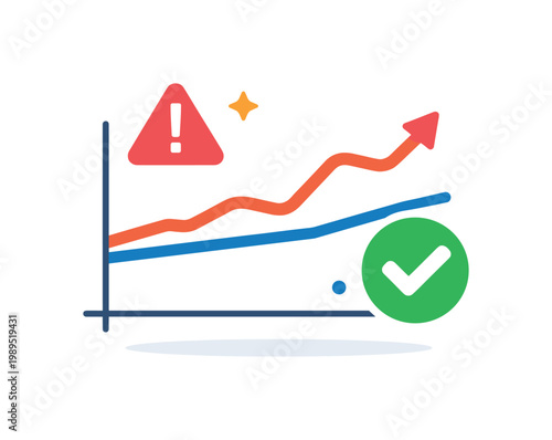 Model drift monitoring and continuous evaluation of AI systems in production environments ensuring consistent performance over time, a simple graph line shifting away