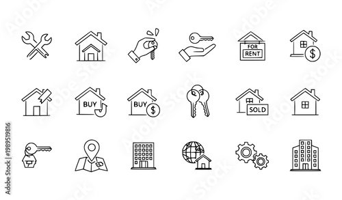 Property management home services icon set real estate vector