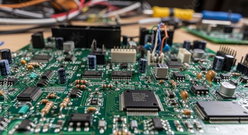 Intricate Electronic Circuit Board with Visible Components