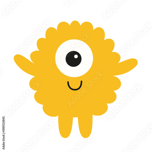 Cute Monster. Happy Halloween. Cartoon funny character. Yellow silhouette monsters. Kawaii face with one eye, hands. Childish baby collection. Simple Flat design. White background. Isolated. Vector