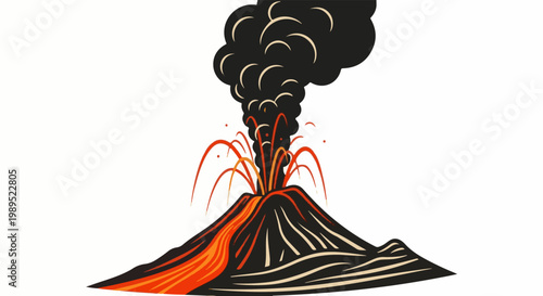 Stylized volcano erupting with lava and smoke