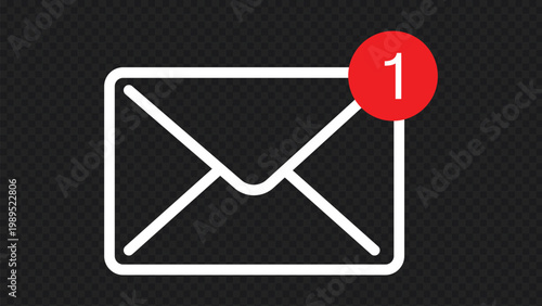 White envelope with red notification badge showing number 1