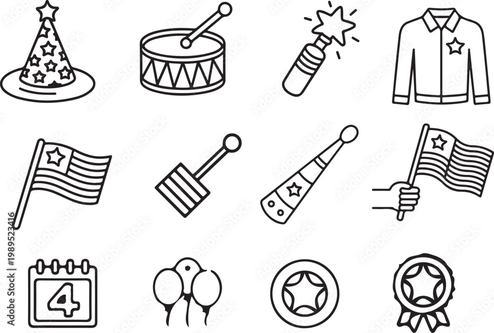 Fototapeta premium 4th july symbols collection,Independence Day thin line icon set, vector sketchesIndependence Day thin line icon set, 4th july symbols collection, vector sketches