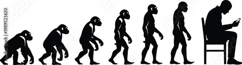 Evolution of man to modern person using smartphone with human evolution, digital age