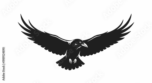 Silhouette of a crow with wings spread wide in flight