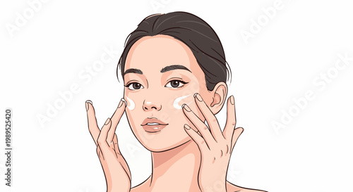 Woman applying cream to her face for skincare