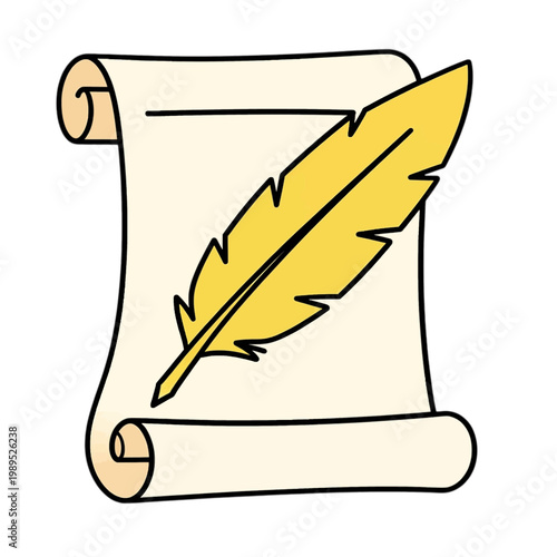 Scroll with Yellow Feather Quill Icon