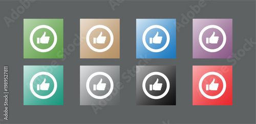 Colorful thumbs up icons in various shades.