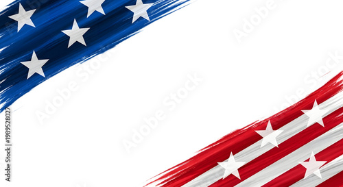 American flag abstract brush stroke corner design isolated on transparent background
