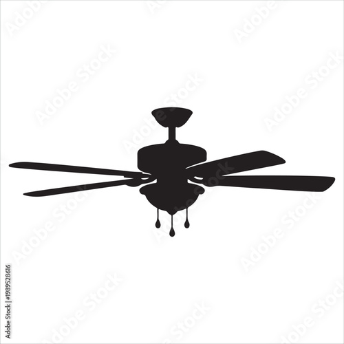 A black silhouette of a ceiling fan
