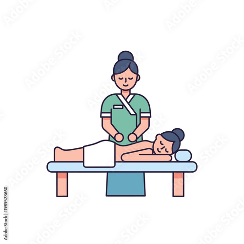 Professional Massage Therapist Giving a Relaxing Back Massage to a Client Vector Illustration