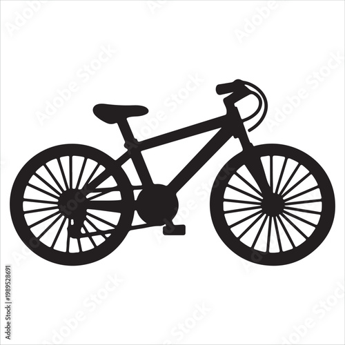 A black silhouette of a bicycle on a white background