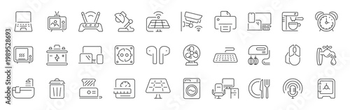 Home and office electronics outline icon set: editable stroke linear style