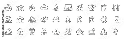 Eco friendly line icon set with thin outline and editable stroke for sustainability concepts