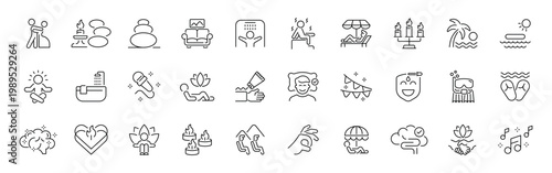 Relaxation and wellness outline icon set with thin line and editable stroke style