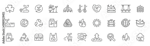 Eco-friendly recycling outline icon set with thin linear editable stroke symbols