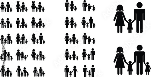 Set of Family Icon Vector Illustrations in Different Configurations for Use in Family, Parenting, and Social Designs