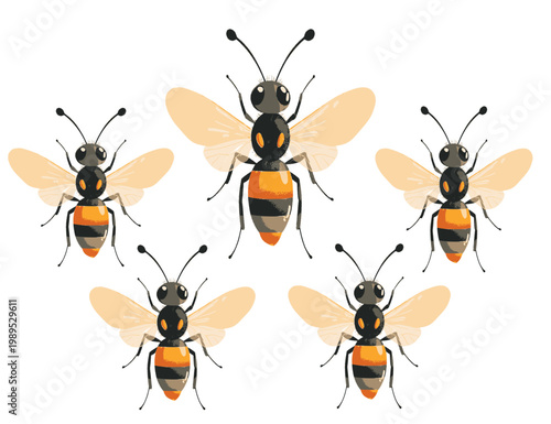 vector illustration of a colony of honey bee insects