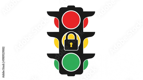 Traffic Light with Padlock Icon for Cybersecurity and Access Control Concept
