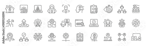 Seo and security linear icon set. editable thin line style for web and business concepts