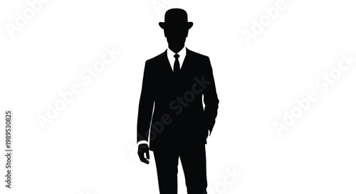 Professional businessman wearing a stylish formal suit and a classic bowler hat in this vector graphic design