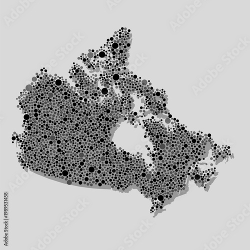 Creative map of Canada from random black grey dots