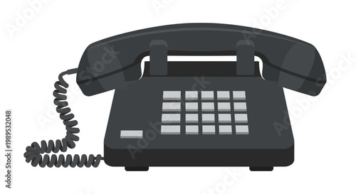 Vintage Black Rotary Phone illustration isolated on a white background, classic communication device for office and home use