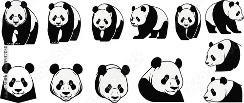 Adorable Panda Icon Set Featuring Various Panda Poses and Expressions for Wildlife, Animal Lovers, and Conservation Themes