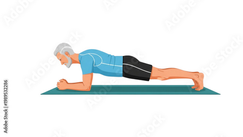 senior man doing plank exercise healthy aging fitness home workout illustration