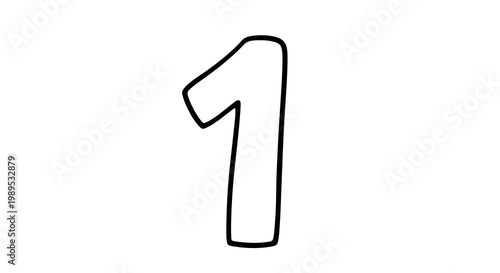 Number One Vector Illustration, Hand Drawn Style Outline Digit 1 for Educational Design and Creative Typography Projects